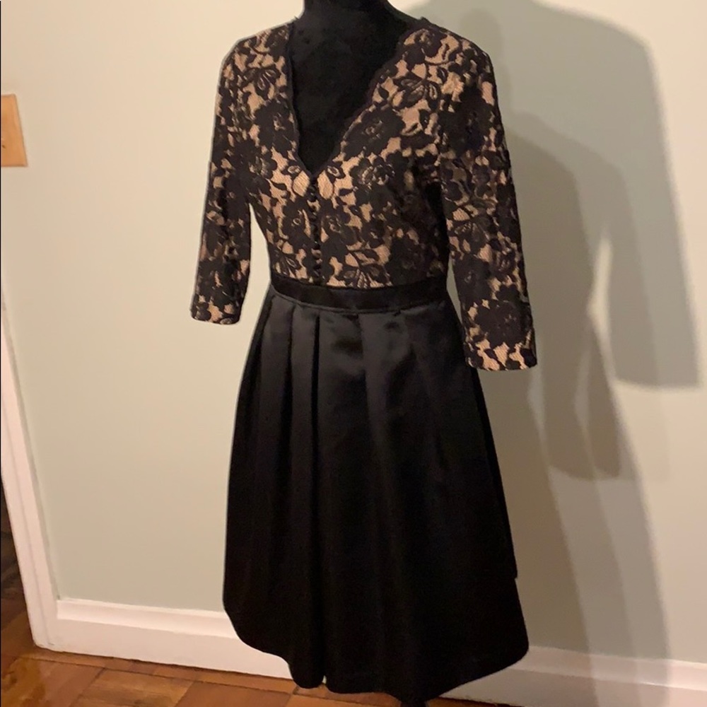 Lace top satin bottom zipper back